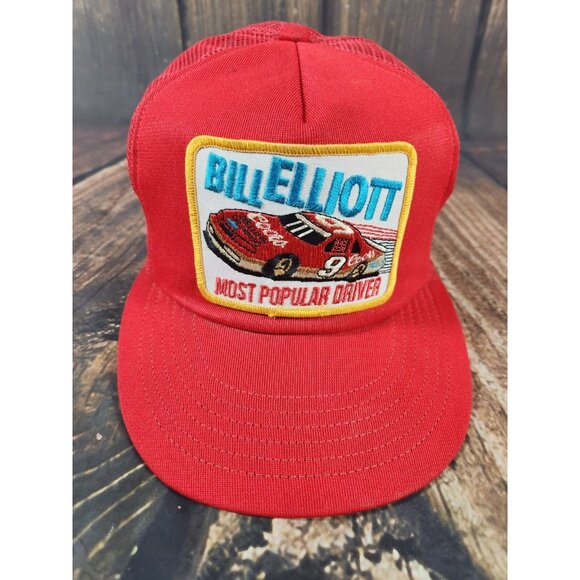 Bill Elliott Hat Red NASCAR Patch Hat Snapback USA Made Vintage Cap Most Popular - Picture 1 of 7